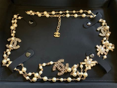 chanel gold chain choker|Chanel pearl long strand necklaces.